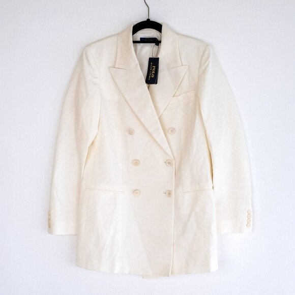 NWT Polo Ralph Lauren Cream Wool Double Breasted Women's Blazer $698 - Sz 8 Sz 6 - Picture 4 of 10